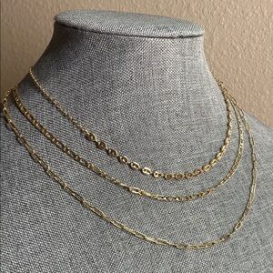 Layered Gold Tone Chain Necklace – Multi-Strand Statement Necklace Adjustable
